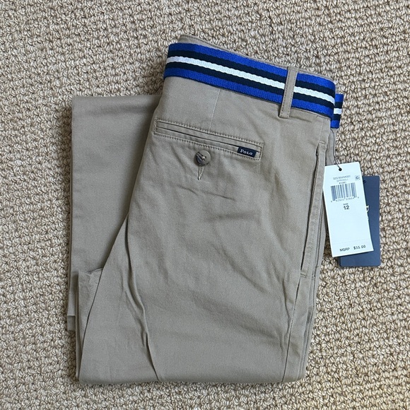 NWT Polo by Ralph Lauren Kids' Tan Pants with Blue Belt - Picture 4 of 4